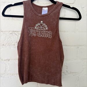 No Boundaries Brown Tank Top with Rhinestone Crown